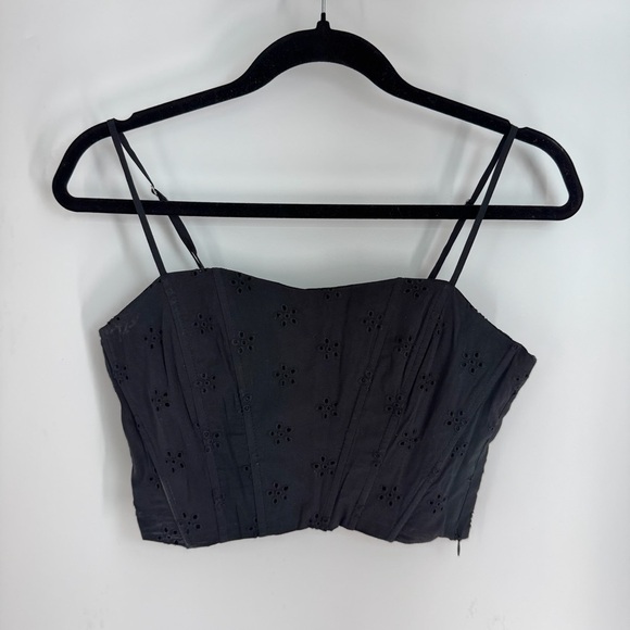 Jason Wu Eyelet Adjustable Spaghetti Strap Boned Crop Top - Picture 1 of 4